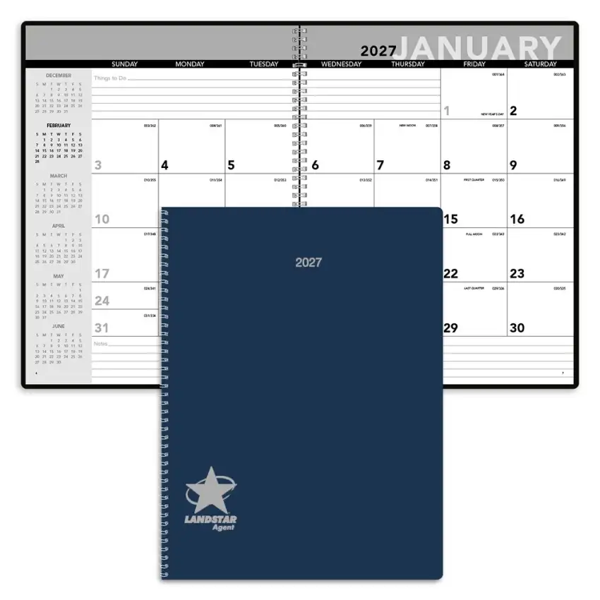 Customized Landstar Navy Planner with silver stamped Landstar logo